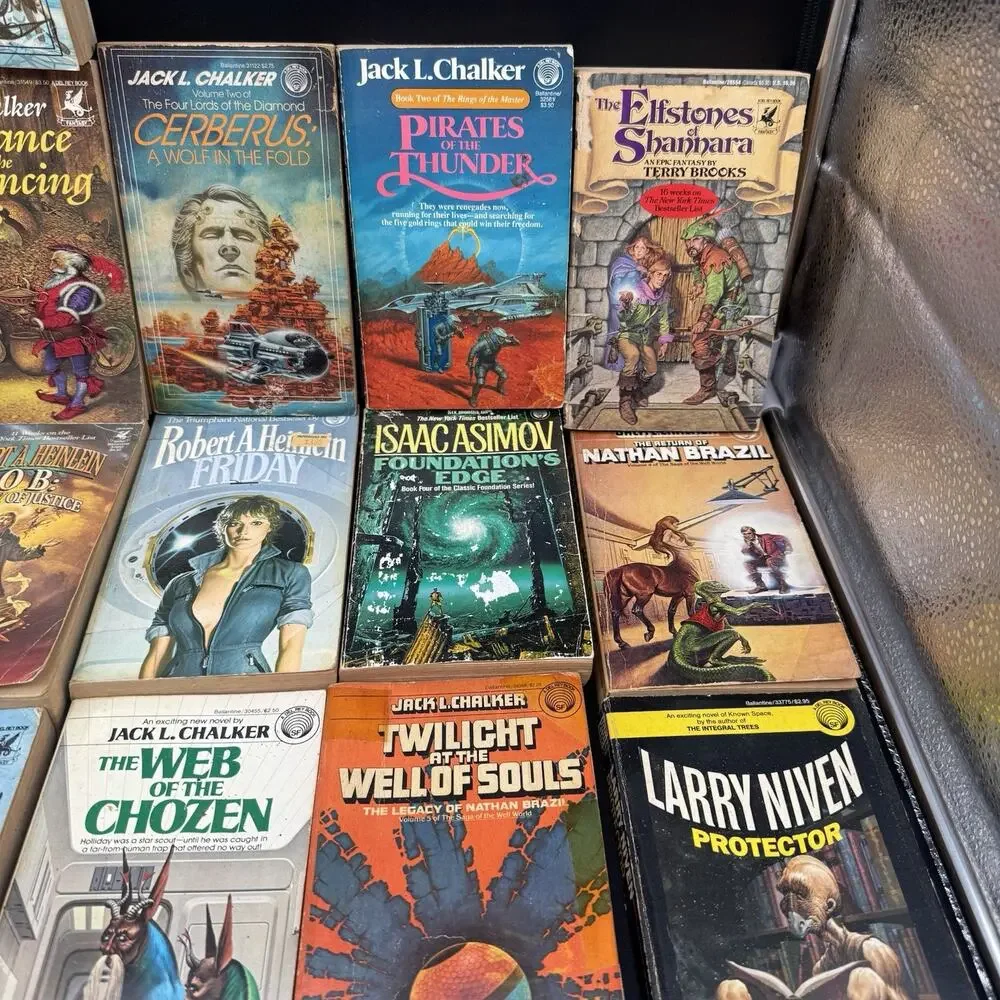 Huge Lot Of 38 Vtg Sci-fi Fantasy Books Del Rey Chalker McCaffrey Niven & More